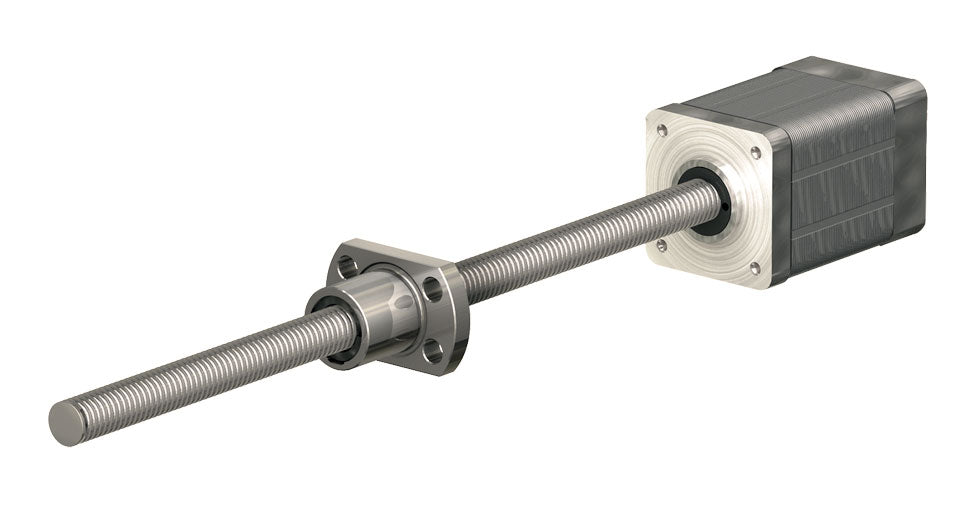 Miniature Ball Screw Linear Actuator - BSR0601AXRU-0150-RSN-080-NNN-N 6mm diameter, Length:150mm, Lead:1mm Accuracy:Grade 10, Screw:Rolled, Nut Type:Flanged Nut on Right, Backlash:Standard Backlash Of 0.05mm, Left End:Nema 8 Motor (16mm)