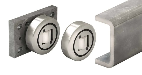 HVB-053 Hevi-Rail Fixed Bearing, U-Channel Rail, Flange Plate, Radial Load 5.23 kN