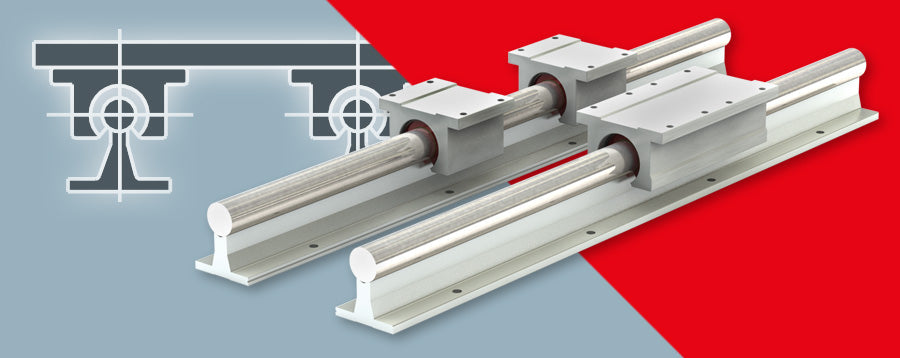 Linear Bearings on Dual Shafts on Support Rail