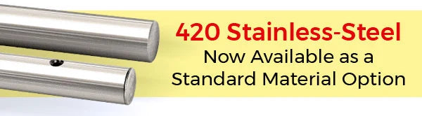 shafts and text that says 420 stainless steel now available